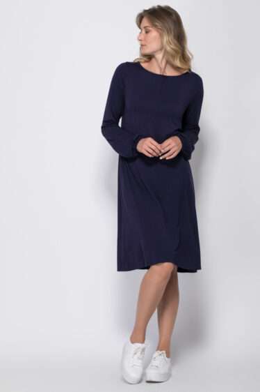 שמלת בייסיק עם שרוול בסיומת כיווץ