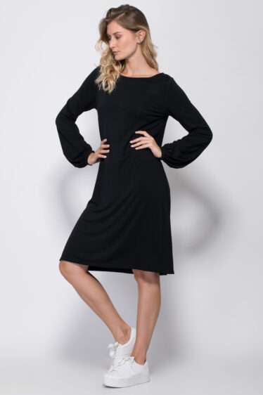 שמלת בייסיק עם שרוול בסיומת כיווץ