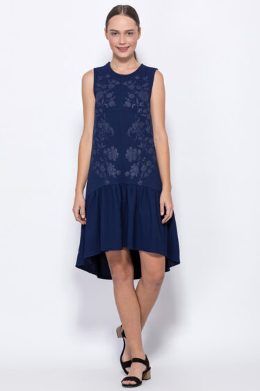 שמלת טקסטורה ללא שרוול עם הדפס