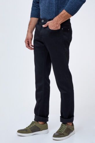 ג'ינס שחור חלק  בסיסי גזרה ישרה/רחבה