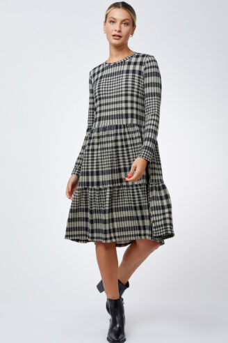 שמלת משבצות בגווני אבן- שחור