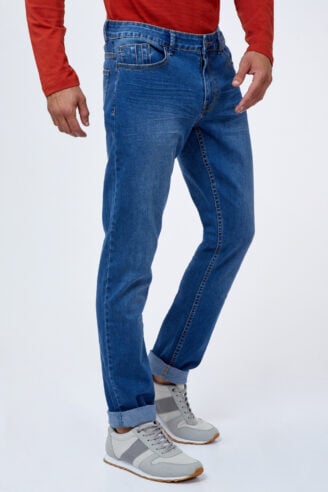 ג'ינס בסיס כחול כהה חלק בגזרה צרה