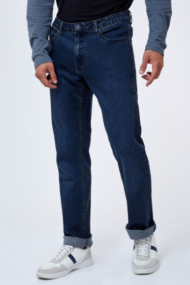 ג'ינס כחול כהה בסיסי גזרה רחבה