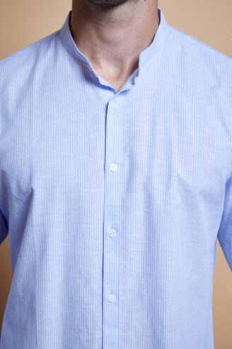 חולצת פשתן פסים עם צווארון סיני