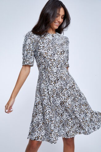 שמלה מנומרת עם צווארון מעוטר