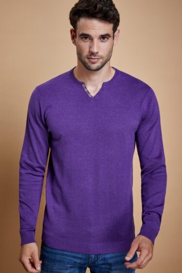 סריג בייסיק צווארון ספליט עם פס