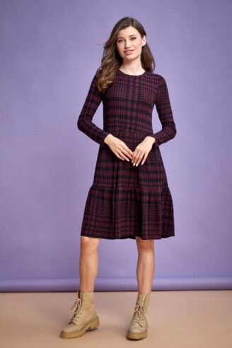 שמלת משבצות בגווני בורדו- שחור