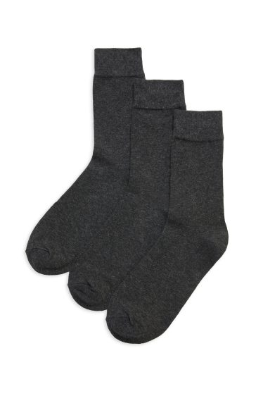 מארז שלישיית גרביים חלקים גבוהים - אפור כהה