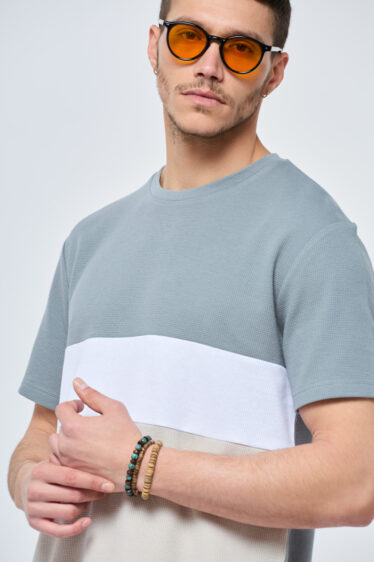 חולצת טי waffle קולור בלוק פסים