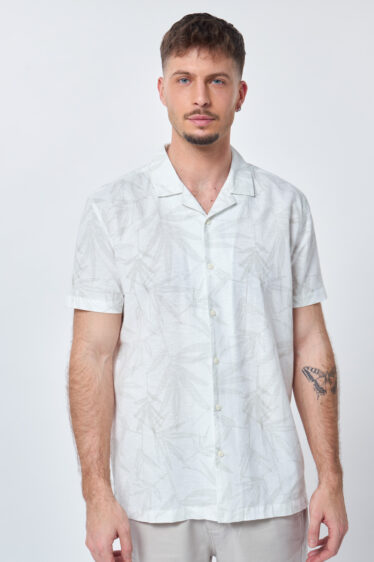 חולצה מכופתרת בשילוב פשתן -  מודפס