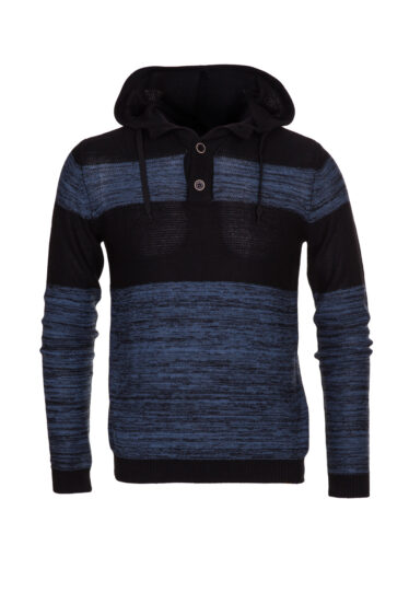 סוודר דק שרוול ארוך קפוצ'ון - כחול כהה ושחור