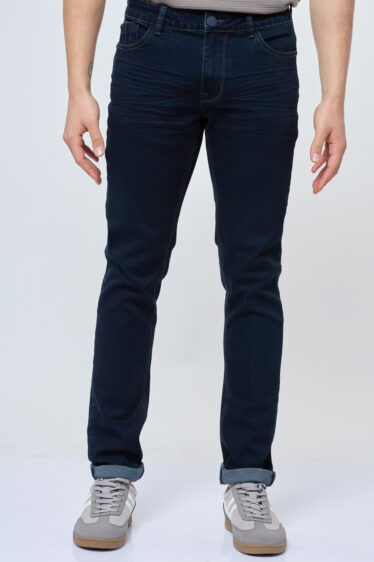 ג'ינס בסיס כחול כהה חלק בגזרה צרה