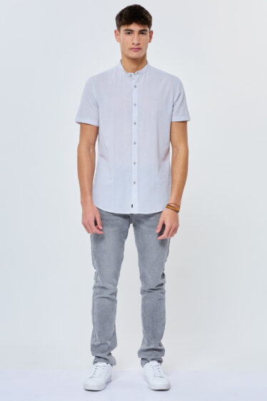 חולצה מכופתרת גריד אפקט קמטים צווארון סיני