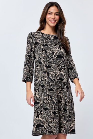 שמלת פרומו דפוס עלים שרוול 3/4