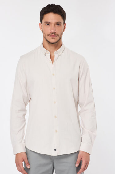 חולצה מכופתרת בד במרקם טבעי נופל - בז'