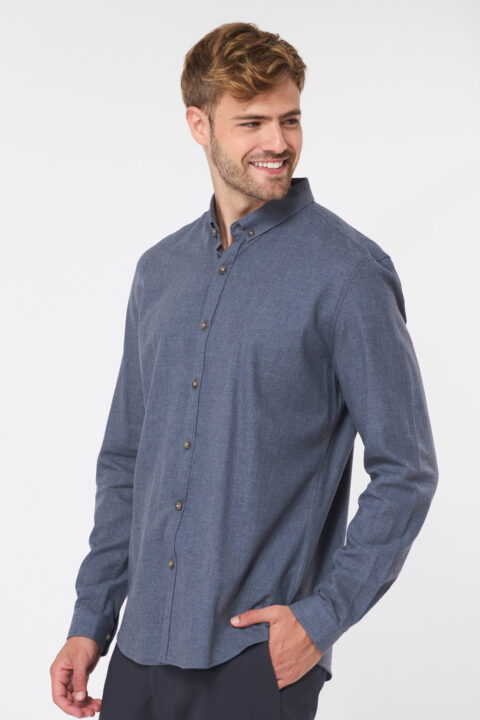 ⁦חולצה מכופתרת twill flanel - בז' מלנש⁩ – תמונה ⁦3⁩