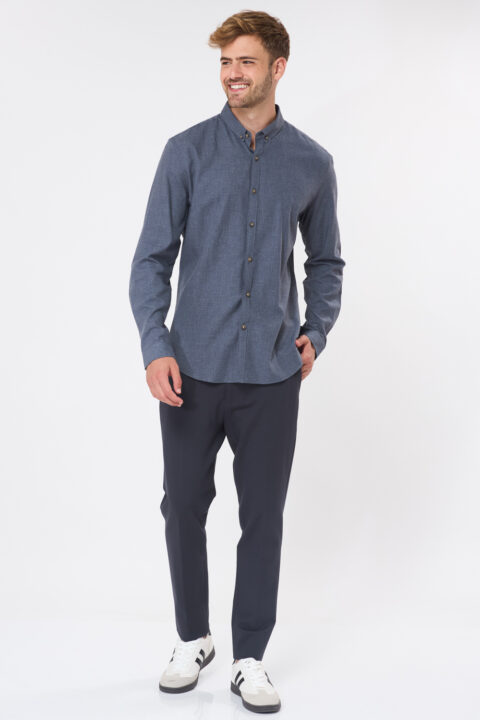 ⁦חולצה מכופתרת twill flanel - בז' מלנש⁩ – תמונה ⁦5⁩