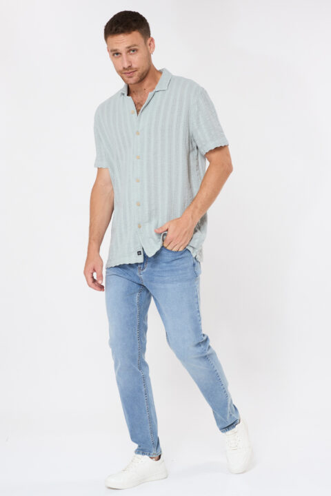 ⁦חולצה מכופתרת בד דמוי קרושה - קרם⁩ – תמונה ⁦3⁩