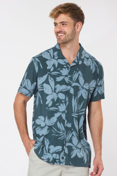 חולצה מכופתרת ויסקוזה מודפס - ירוק