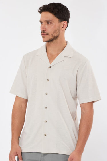 חולצה מכופתרת ג'רסי ג'קארד - אבן