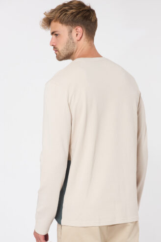 טי פופקורן קולור בלוק - בז'/חום/לבן