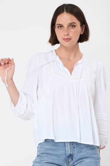 חולצת בוהו בשילוב רקמה - לבן