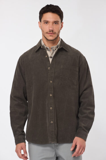 חולצת ג'קט קורדרוי - זית כהה