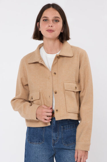 מעיל Crop  מכופתר - חום מלנז'