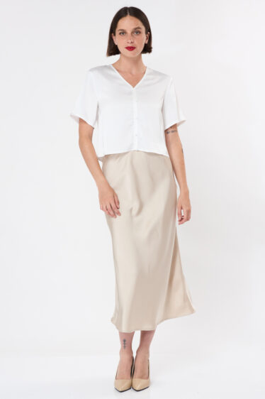 חצאית סאטן - שמפניה