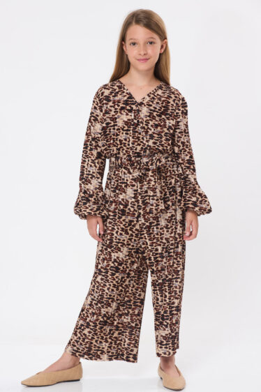 אוברול ילדות מודפס שרוול ארוך