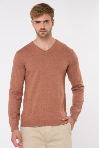 סריג בייסיק צווארון וי – כתום מלנש zip 2 סריג בייסיק צווארון וי - כתום מלנש