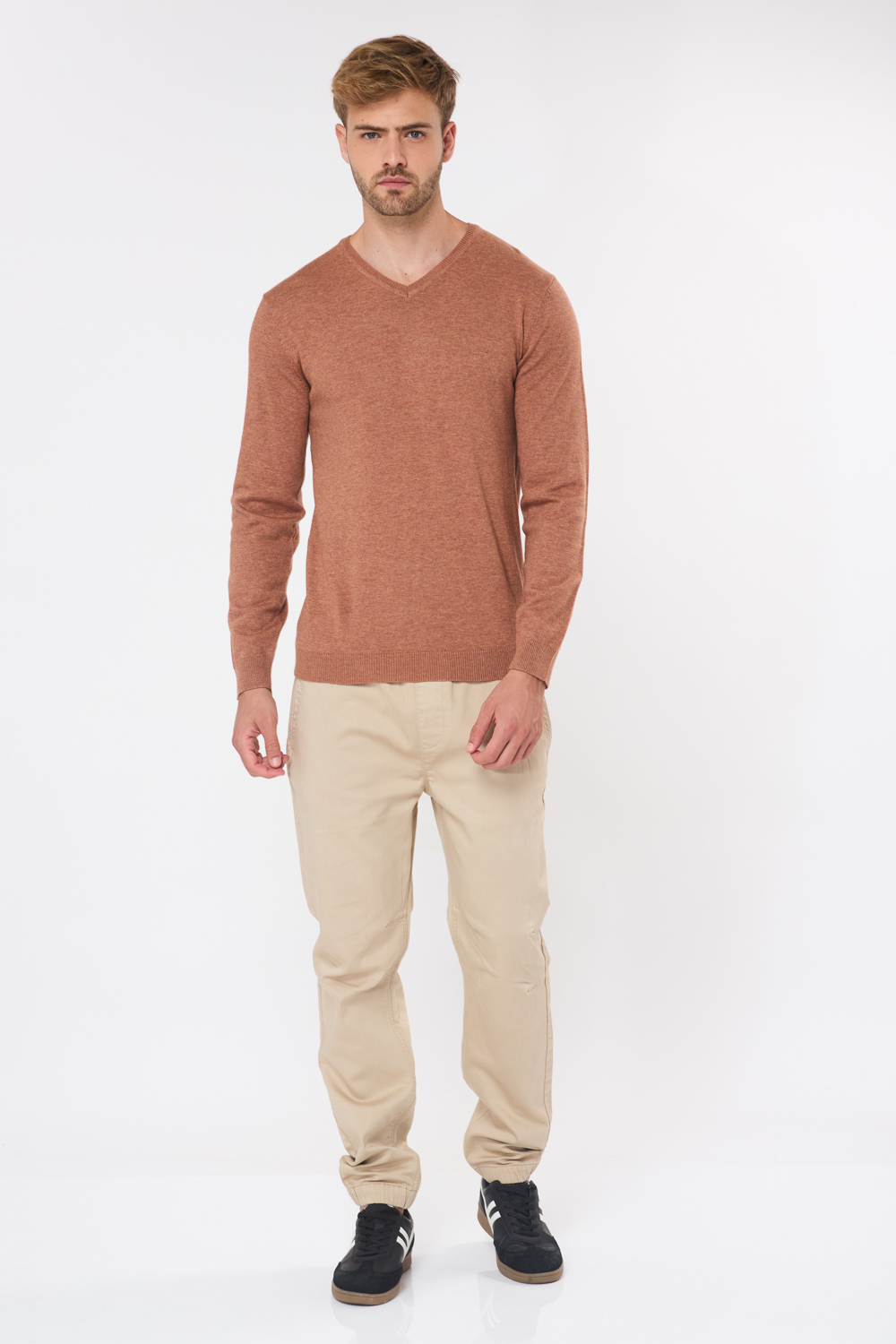 סריג בייסיק צווארון וי – כתום מלנש zip 13 סריג בייסיק צווארון וי - כתום מלנש – תמונה 2