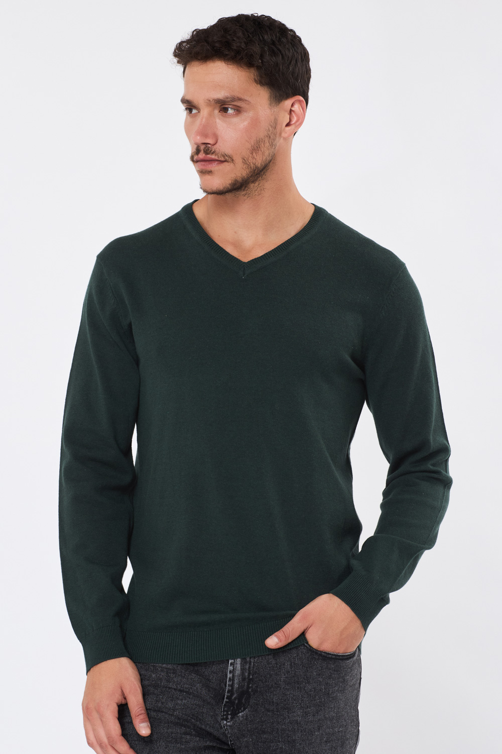 סריג בייסיק צווארון וי – פחם כהה zip 14 7001223-2648(1)