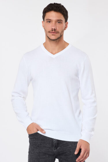סריג בייסיק צווארון וי - לבן