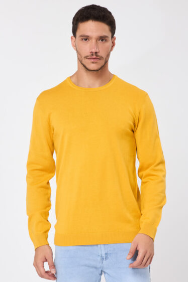 סריג בייסיק צווארון עגול - צהוב חרדל