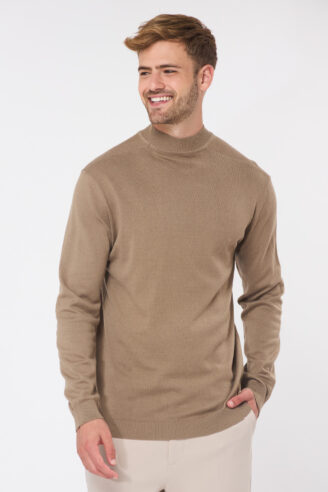 סריג בייסיק צווארון חצי גולף – חום בהיר zip 2 סריג בייסיק צווארון חצי גולף - חום בהיר