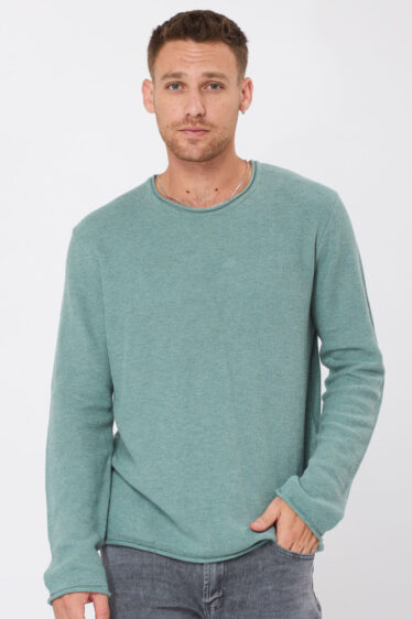 סריג קל סריגת ואפל צווארון עגול - ירוק בהיר