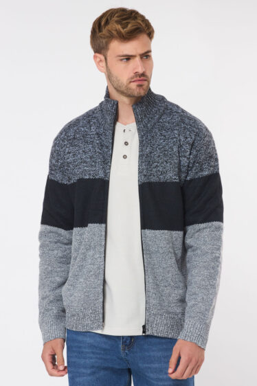 סוודר קרדיגן רוכסן בטנת פרווה - שילוב צבע