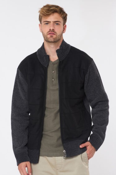 סריג עבה שילוב קווילט - אפור כהה