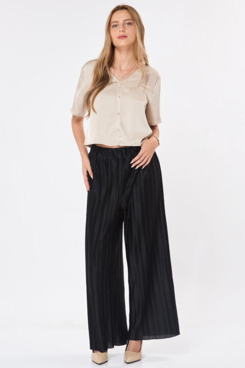 ⁦מכנסי WIDE LEG - שחור⁩ – תמונה ⁦2⁩