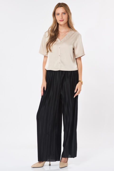 ⁦מכנסי WIDE LEG - שחור⁩ – תמונה ⁦3⁩