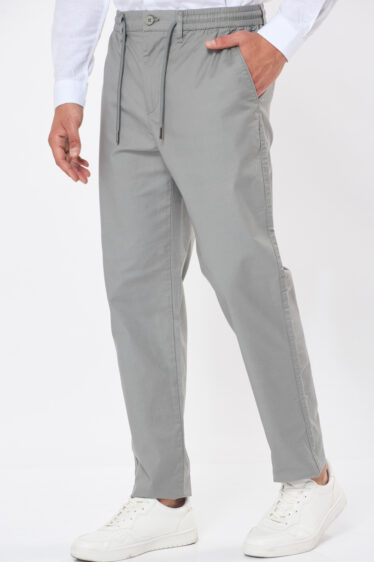 מכנסי טקסטורה עם גומי - ירוק אפרפר