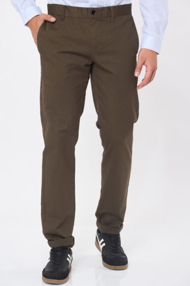 מכנסיים אלגנטים TWILL - חום זית כהה