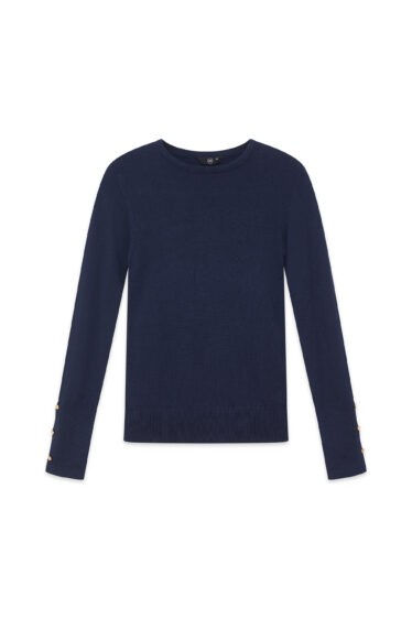 סריג בייסיק כפתורים בשרוול - כחול