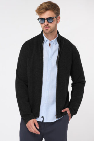 סריג קל קרדיגן רוכסן סריגת ואפל - שחור