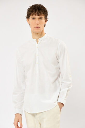 חולצת גלביה בשילוב פשתן - לבן