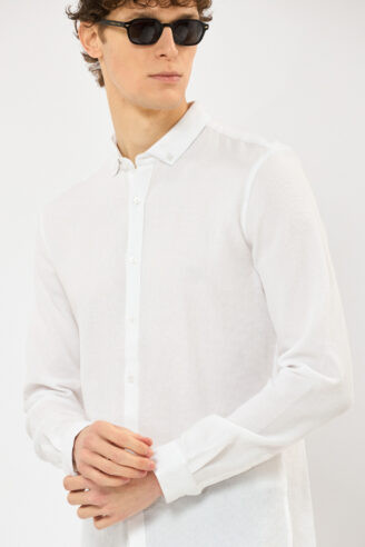 חולצה מכופתרת ג'קארד צווארון סיני