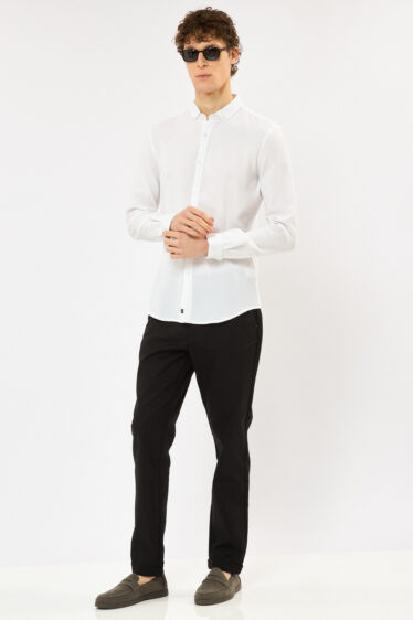 חולצה מכופתרת ג'קארד צווארון סיני