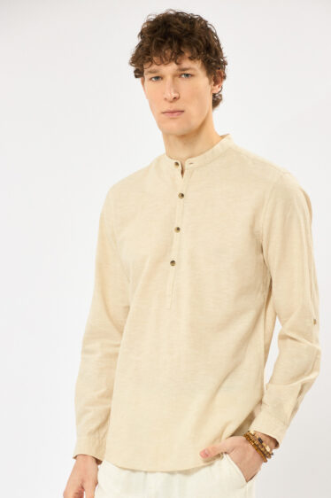 חולצת גלביה בשילוב פשתן