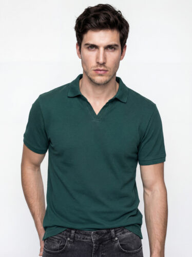 חולצת פולו פיקה ספליט - ירוק  עמוק